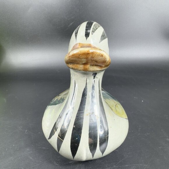 Vintage Mexico Pottery Tonala Hand Painted Duck Bird Figurine Marked Whimsical - Picture 10 of 13